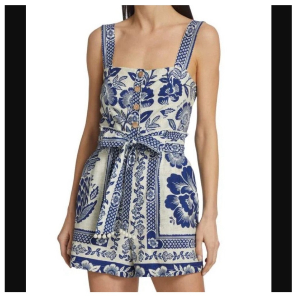 Women's FARM Rio Blue & Beige Floral Romper XS